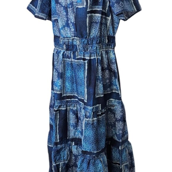 Anthropologie The Somerset Maxi Dress, Short Sleeve, Smocked, Tiered, Blue, XL - Picture 8 of 8